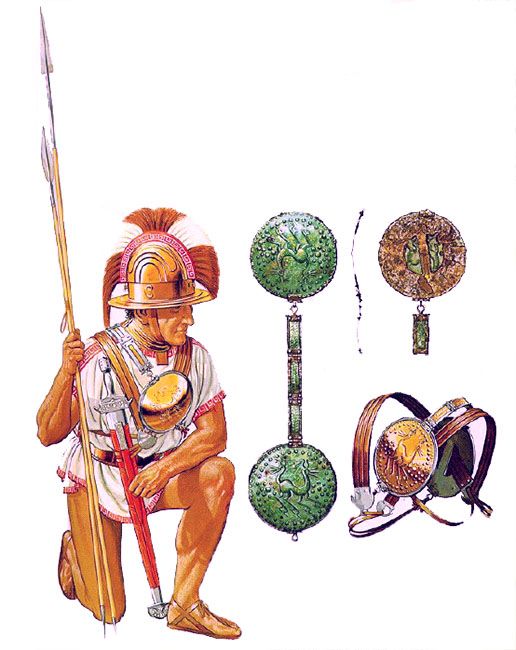 Recreación de un guerrero itálico con su arnés, a partir de la figura del guerrero de Capistrano.