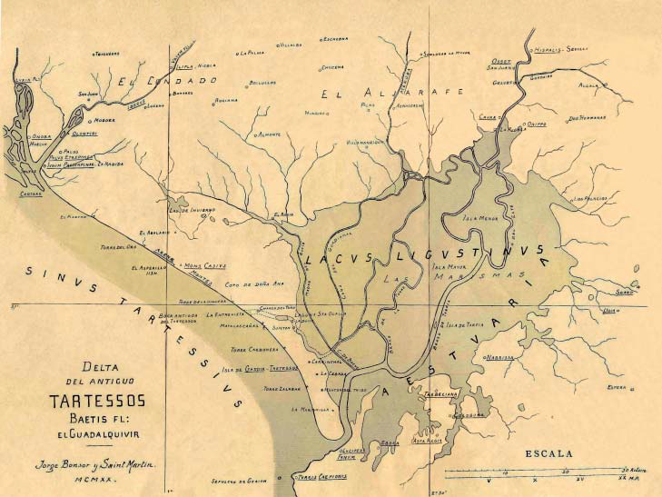 Mapa de tarteso dibujado por George Bonsor en 1921